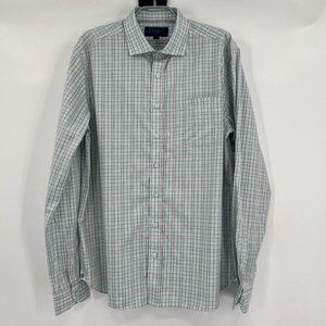 Haspel Audubon Button Down Dress Shirt sz L Men's Mint/Grey Plaid NWOT Casual